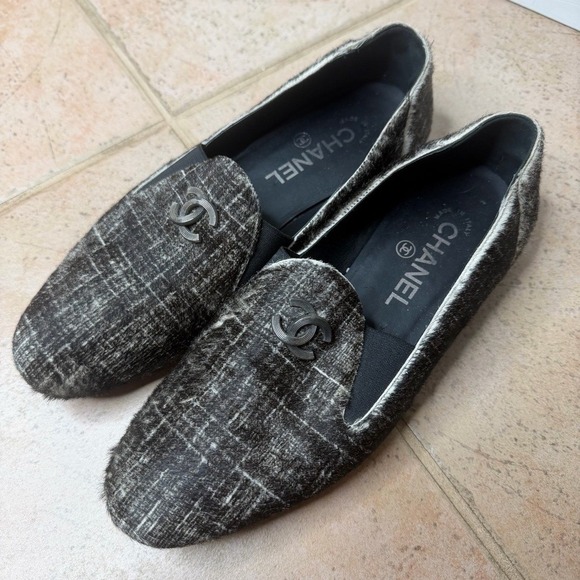 Chanel Pony Hair Check CC Logo Loafers Women's Euro 37 US 6.5 Slip On Y2K Preppy - Picture 6 of 16